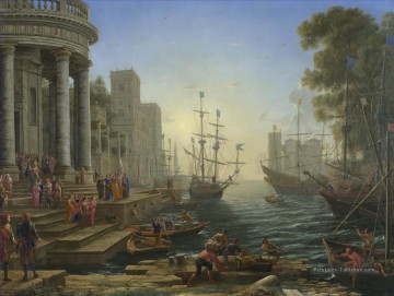 Scène portuaire avec l’embarquement du paysage de St Ursula Claude Lorrain Peinture à l'huile
